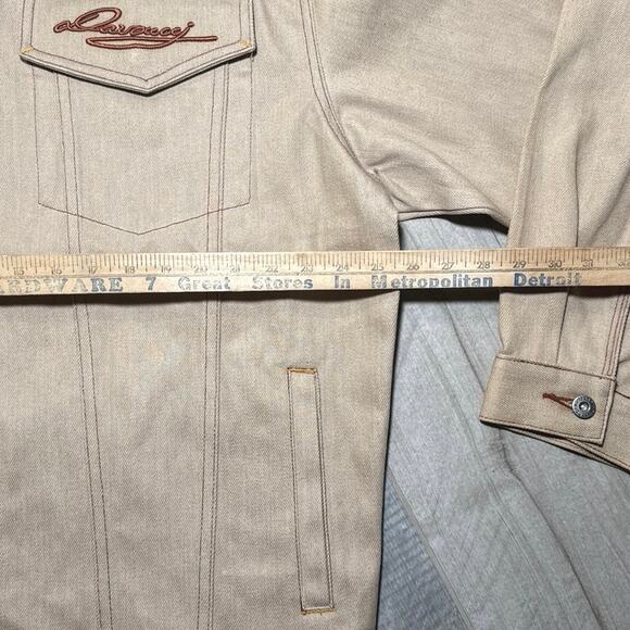 Davoucci Denim Jacket Raw Khaki Stitch Logo Jean Jacket 90s Streetwear XXL - Picture 5 of 8